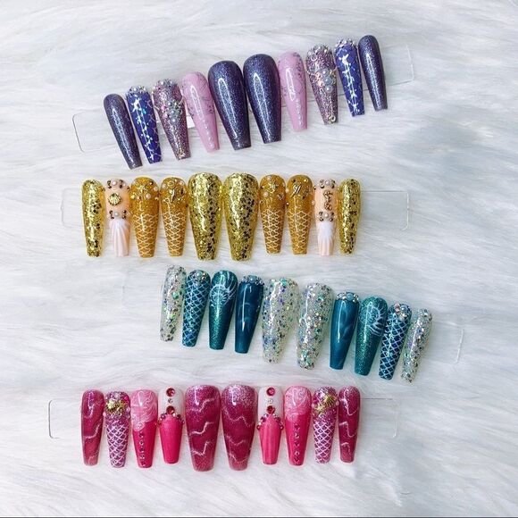 Mermaid 🧜♀️ Custom Press On Nails | High Quality Nails | Handmade - Picture 11 of 15